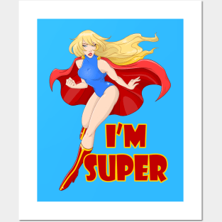 Woman Super Hero Flying With Cape Posters and Art